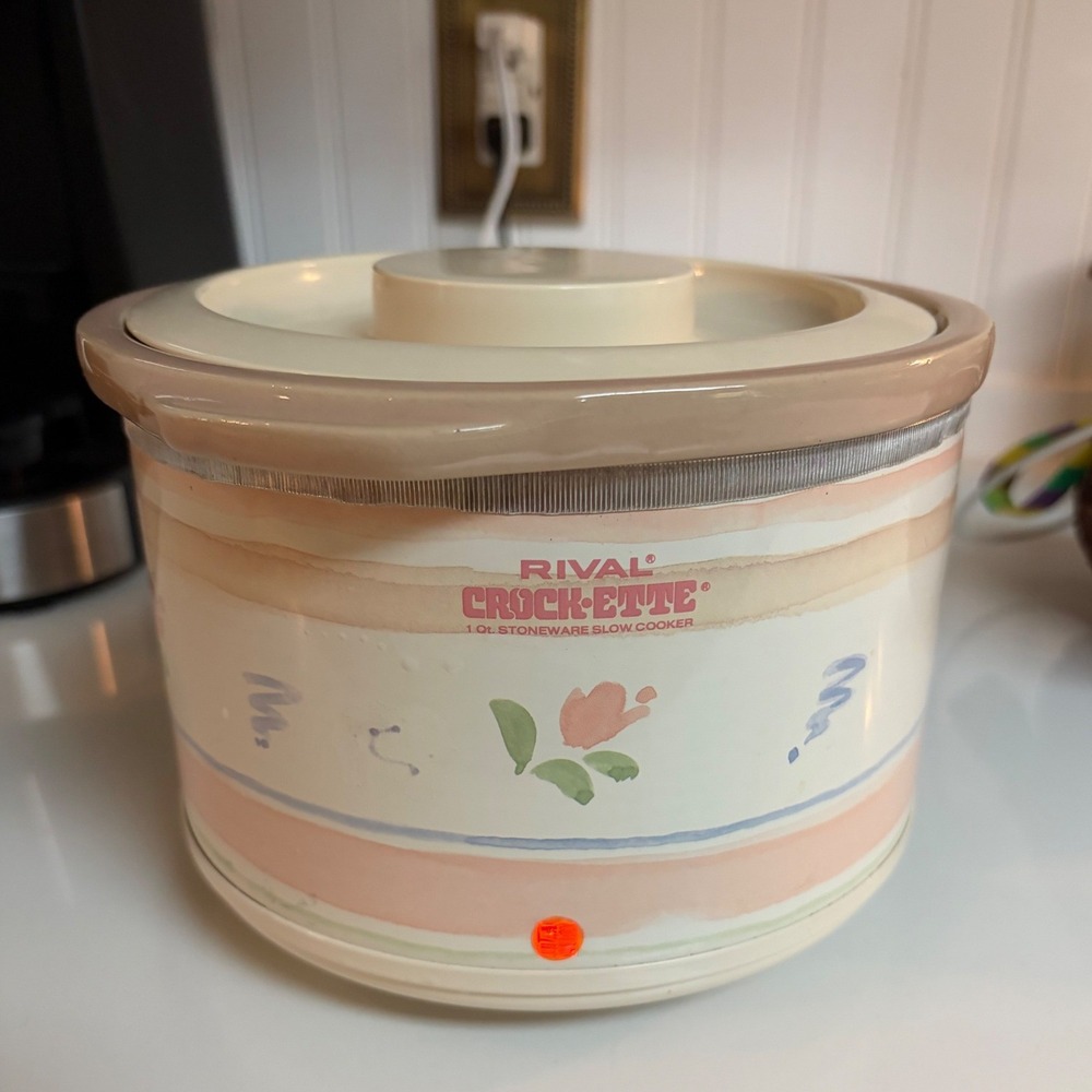 Vintage Rival Crock-Ette 1 Qt Stoneware Slow Cooker 3200/3 Floral Pink